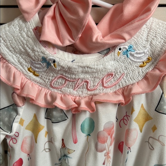 Pink and White Baby Romper with Headband - Silly Goose Birthday - Picture 3 of 5
